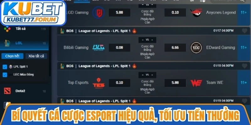 Bí quyết cá cược Esport hiệu quả, tối ưu tiền thưởng tại Kubet