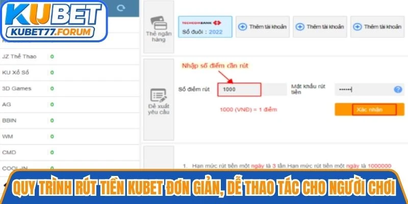 Quy trình rút tiền Kubet đơn giản, dễ thao tác cho người chơi